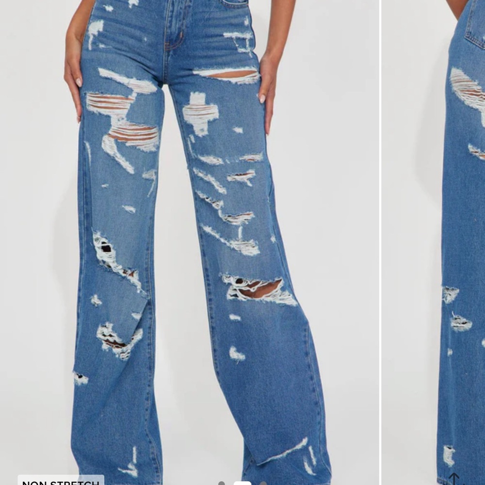 Fashion Nova Distressed Blue Flare Jeans